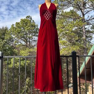 Vintage 60s Burgundy Velvet Gathered Ruched Rhinestones Evening Maxi Dress